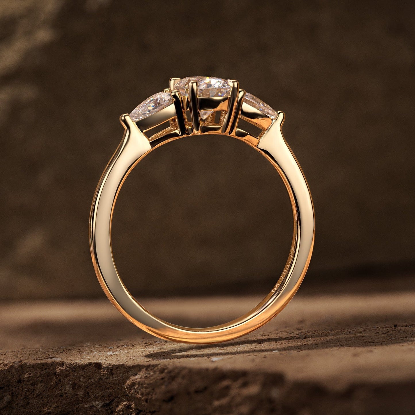IGI Certified Lab-Grown Oval Brilliant Cut Diamond - Three Stone Classic Engagement Ring 14K Yellow Gold Plated (Includes IGI Certification from International Gemological Institute)