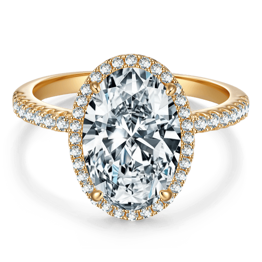 gona- Lab-Certified Oval Brilliant Cut Moissanite - Halo Classic Engagement Ring 14K Yellow Gold Plated (Includes GRA Certification from Gemological Research Association)