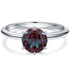 Sterling Silver 2ct Round Color Change Alexandrite Solitaire Ring With Six Prong Setting In White Gold Plated (Includes GRC Certification from Gemstone Research Center)