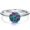 Sterling Silver 2.00 CT Round Lab-Created Color-Change Alexandrite Solitaire Ring in White Gold Plated, Six-Prong Setting (Includes GRC Certification from Gemstone Research Center)