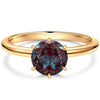 2ct Round Color Change Alexandrite Solitaire Ring With Six Prong Setting Tarnish-Resistant Silver In 14K Yellow Gold Plated (Includes GRC Certification from Gemstone Research Center)