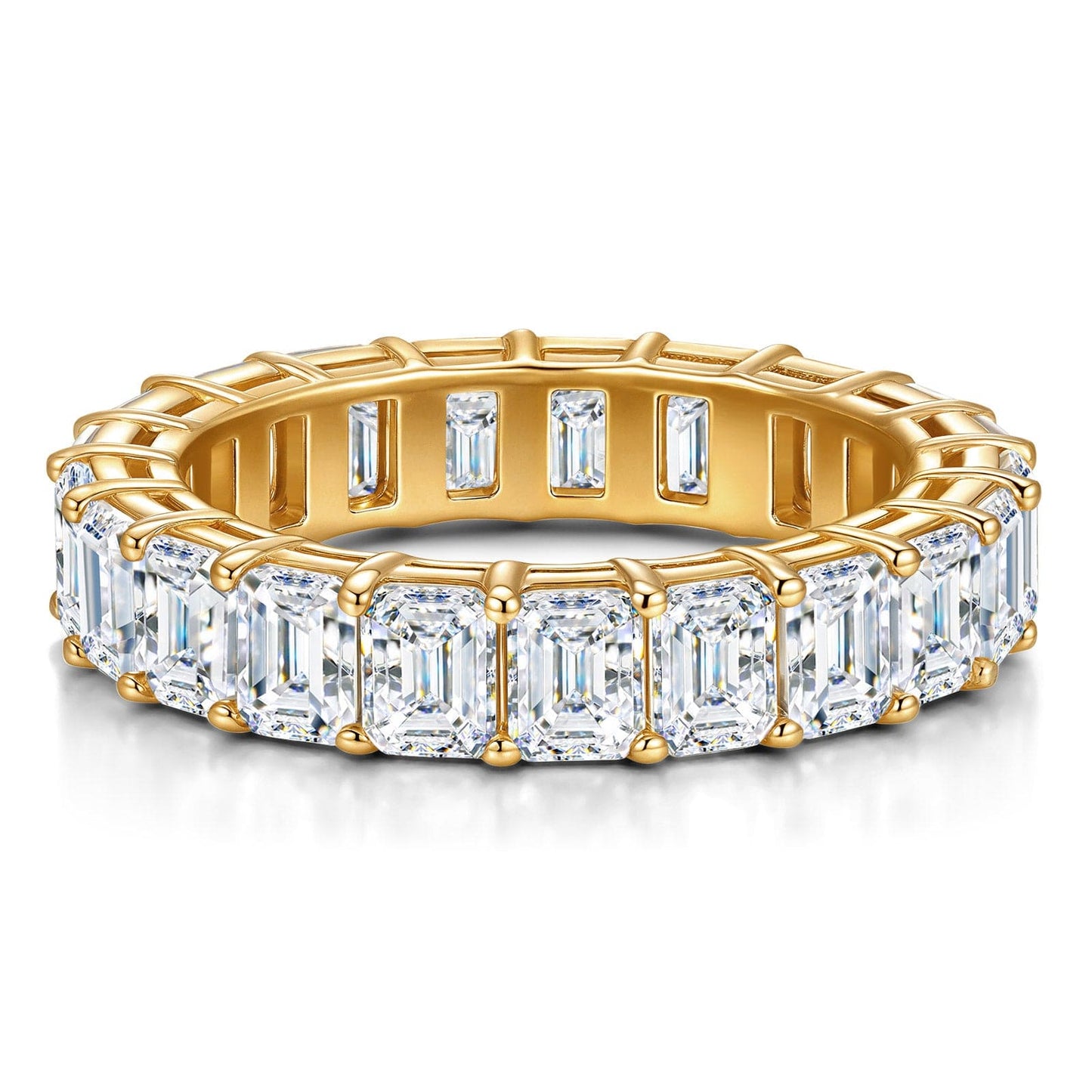 Sterling Slilver Lab-Certified Emerald Cut Moissanite - Eternity Classic Engagement Ring 14K Yellow Gold Plated (Includes GRA Certification from Gemological Research Association)