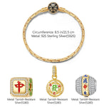 Sterling Silver Lucky Mahjong Charms Bracelet Set With Enamel In 14K Gold Plated