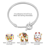 Sterling Silver Animals Party Charms Bracelet Set With Enamel In White Gold Plated