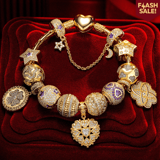 gona- Sterling Silver My Love My Shine Charms Bracelet Set In 14K Gold Plated (Includes bracelet and all charms shown)