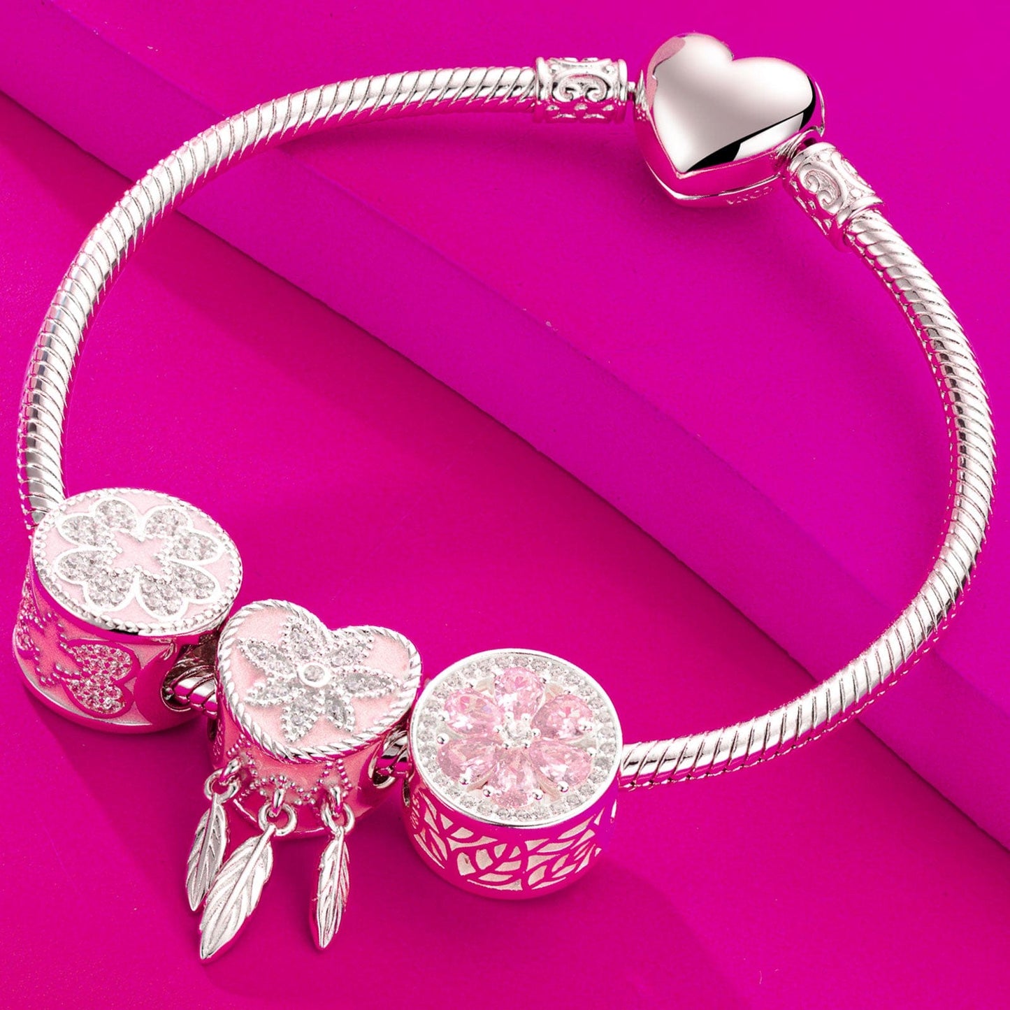 Sterling Silver Girl In Her Prime Charms Bracelet Set With Enamel In White Gold Plated (Includes bracelet and all charms shown)