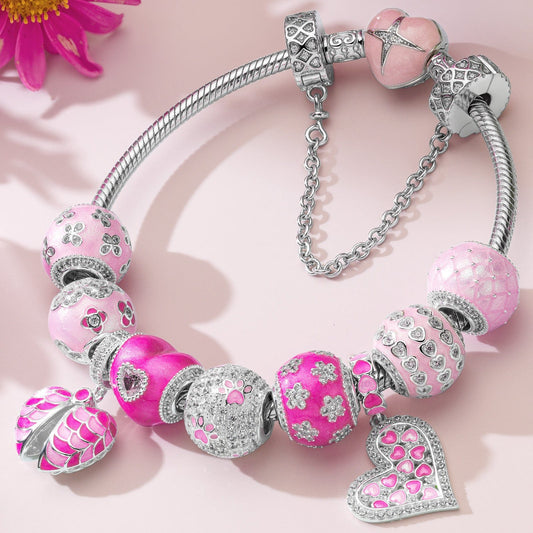 gona- Sterling Silver Barbie Island Charms Bracelet Set With Enamel In White Gold Plated (Includes bracelet and all charms shown)