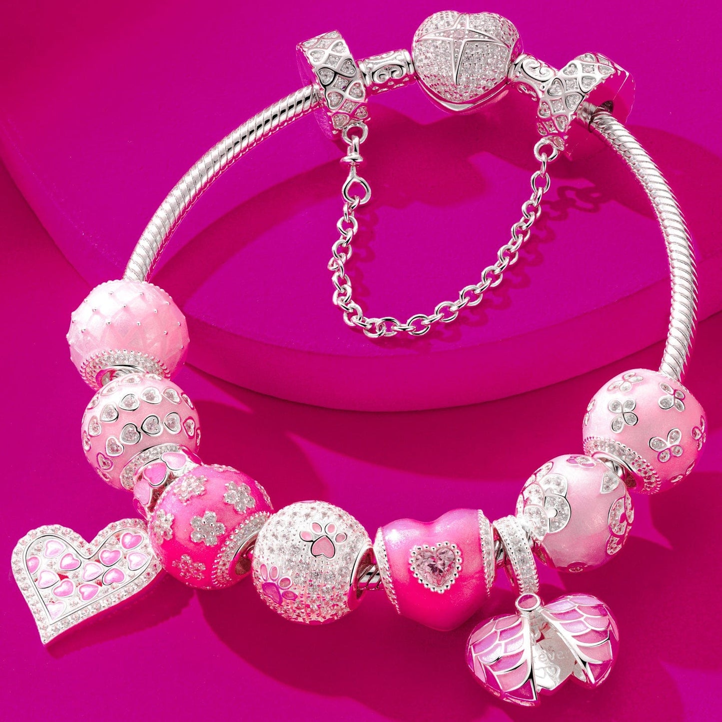 Sterling Silver Barbie Island Charms Bracelet Set With Enamel In White Gold Plated (Includes bracelet and all charms shown)