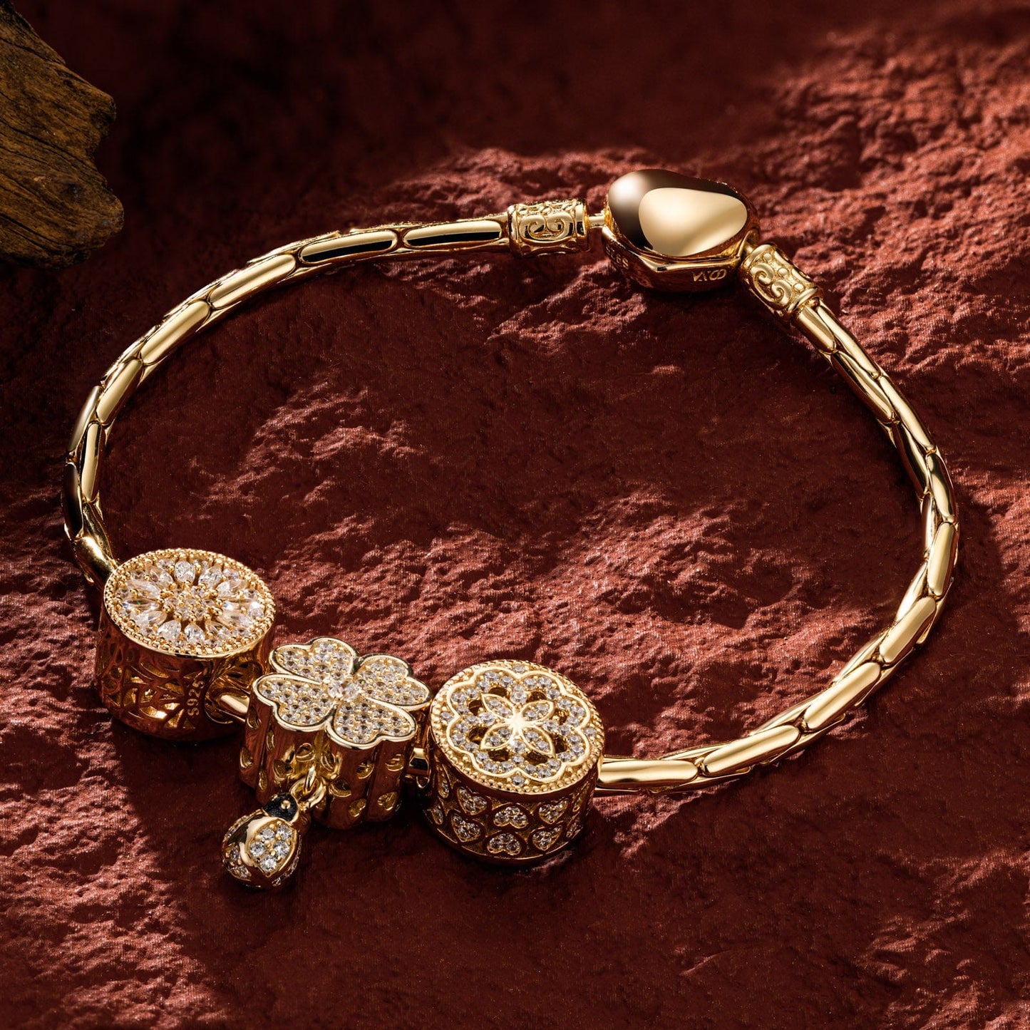 Sterling Silver Encounters Charms Bracelet Set In 14K Gold Plated (Includes bracelet and all charms shown)