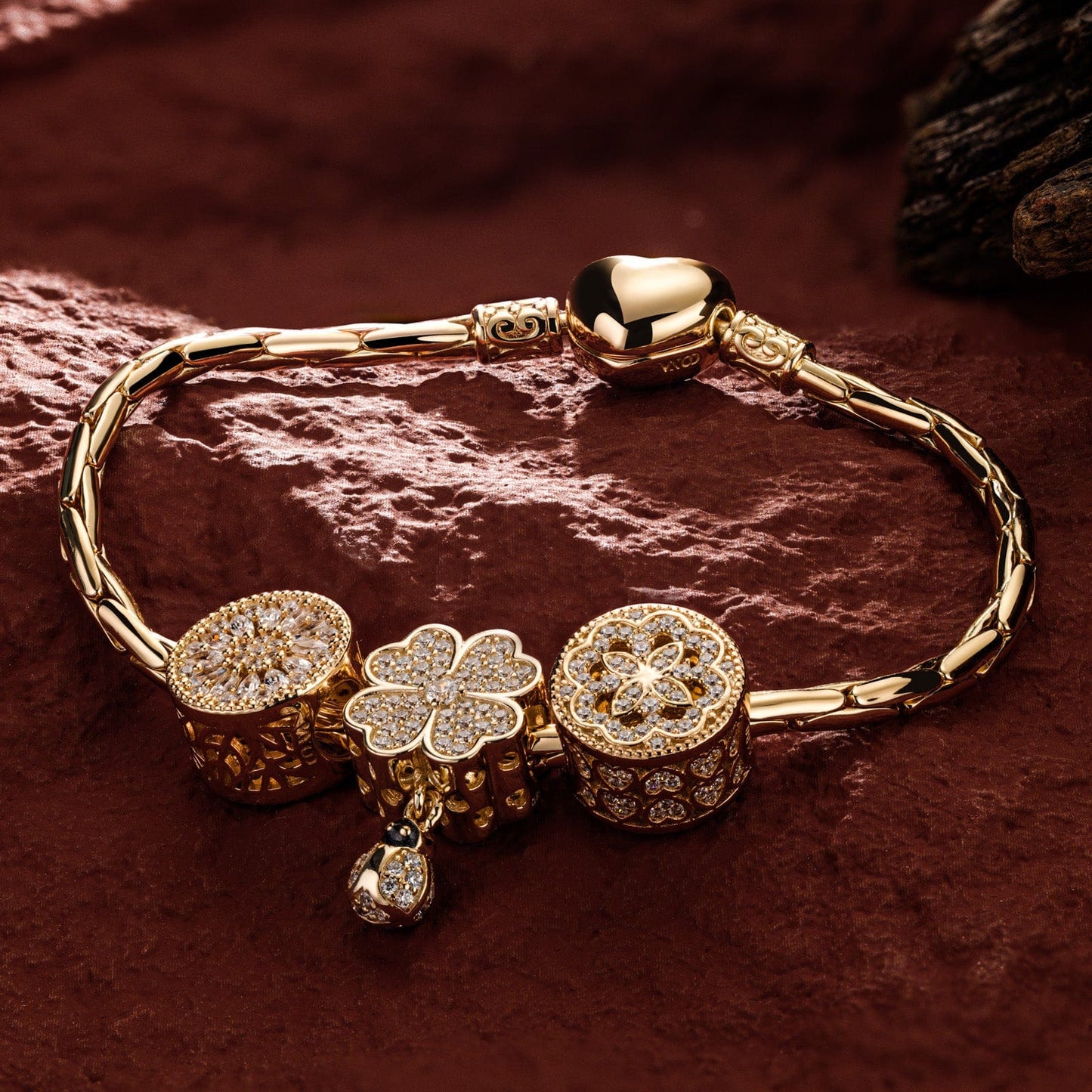 Sterling Silver Encounters Charms Bracelet Set In 14K Gold Plated (Includes bracelet and all charms shown)