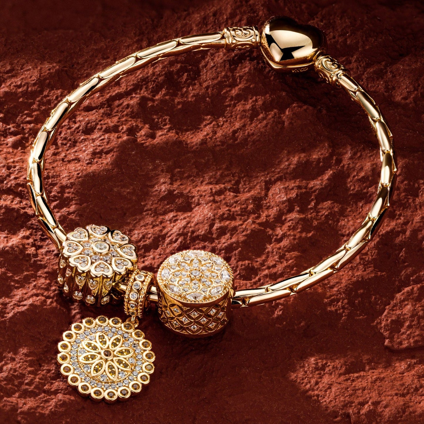 Sterling Silver Fragrant Honey Charms Bracelet Set In 14K Gold Plated (Includes bracelet and all charms shown)