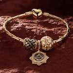 Sterling Silver Bloom Charms Bracelet Set With Enamel In 14K Gold Plated