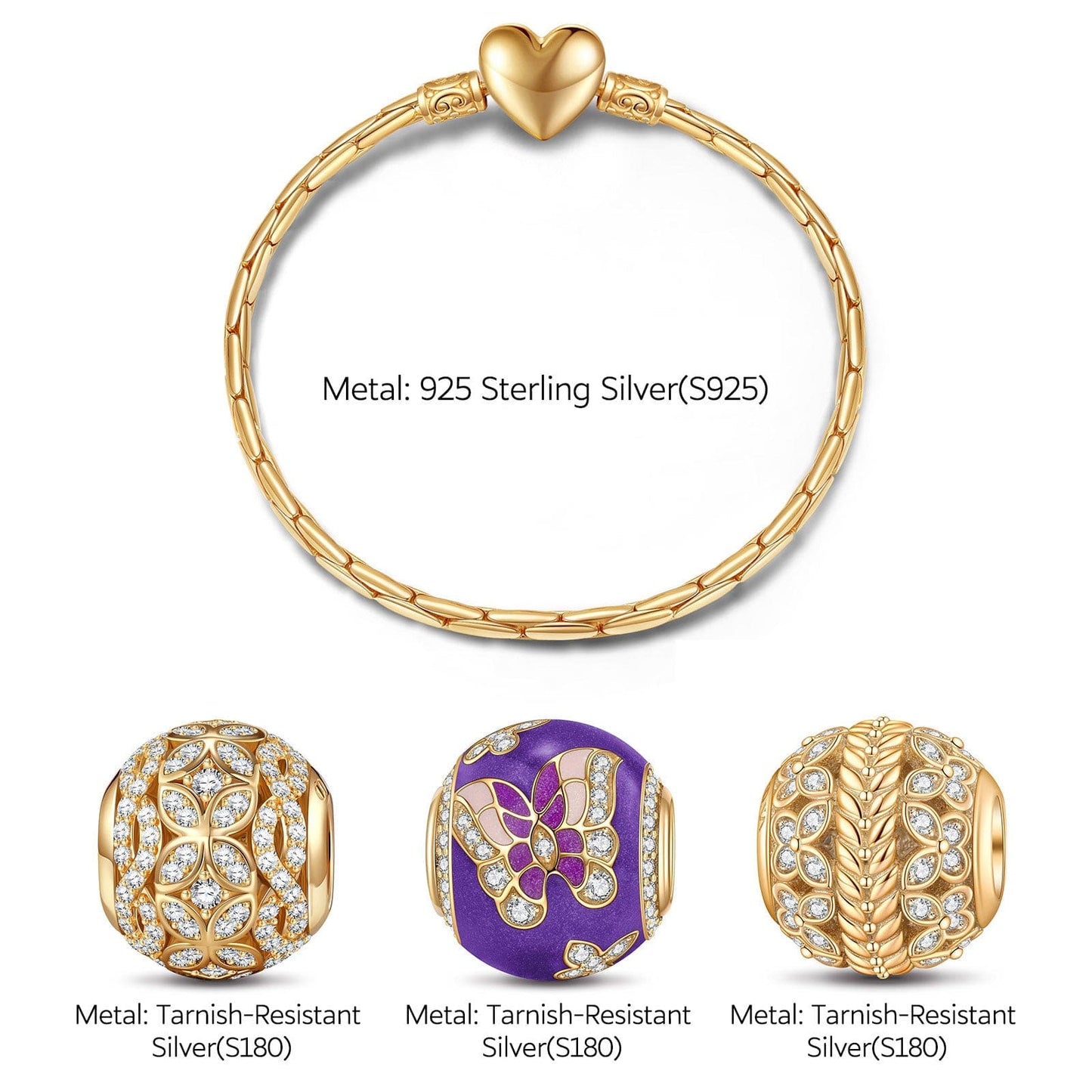 Sterling Silver Dancing In The Dusk Charms Bracelet Set With Enamel In 14K Gold Plated (Includes bracelet and all charms shown)