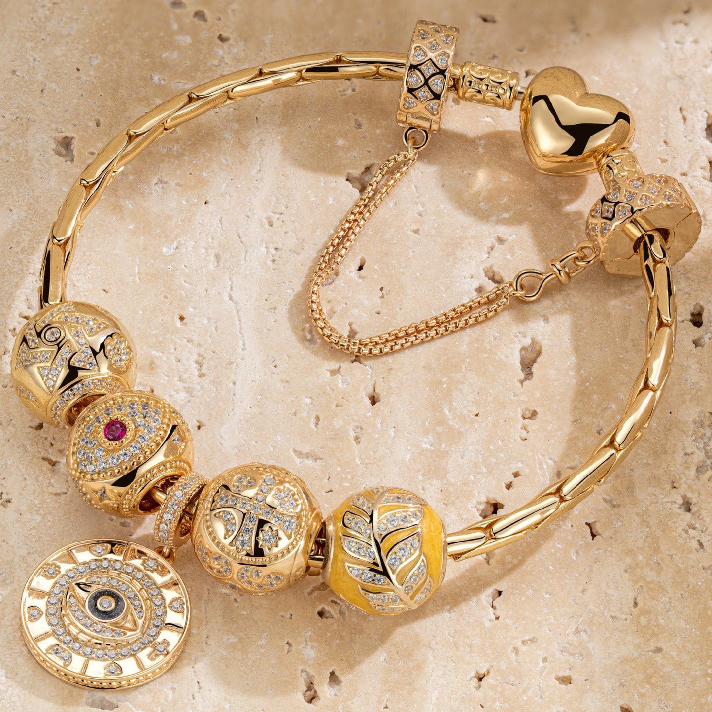 Sterling Silver Harvest Charms Bracelet Set With Enamel In 14K Gold Plated (Includes bracelet and all charms shown)