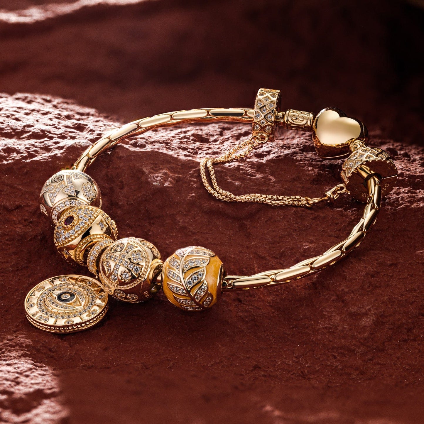 Sterling Silver Harvest Charms Bracelet Set With Enamel In 14K Gold Plated (Includes bracelet and all charms shown)