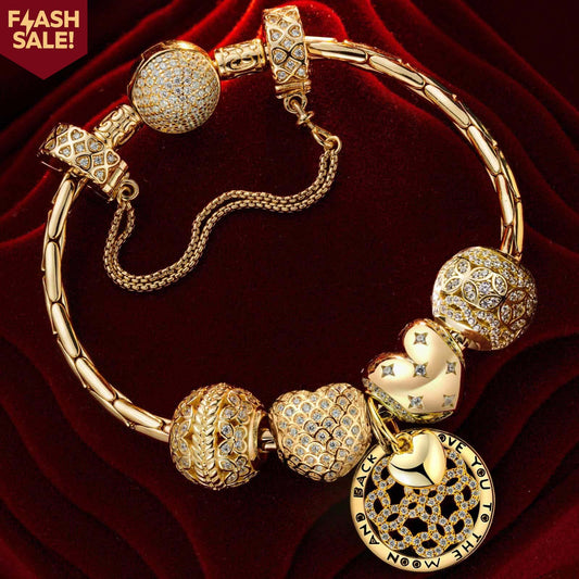gona- Sterling Silver Sweet Love Charms Bracelet Set In 14K Gold Plated (Includes bracelet and all charms shown)