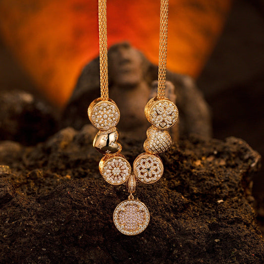 gona- Sterling Silver Crystal Loves Necklace Set With Enamel In 14K Gold Plated