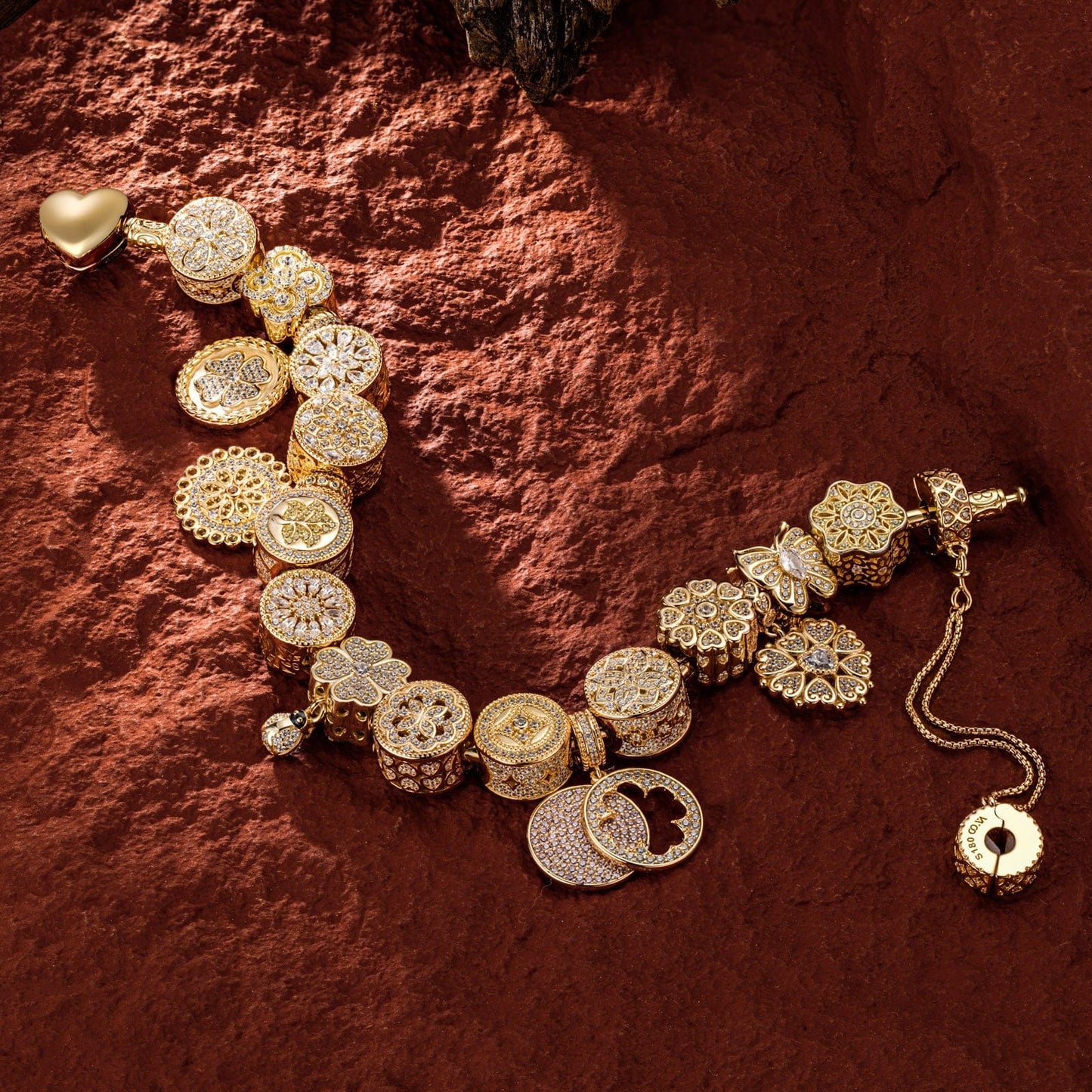 Sterling Silver Versailles Gardens Charms Bracelet Set With Enamel In 14K Gold Plated (Includes bracelet and all charms shown)