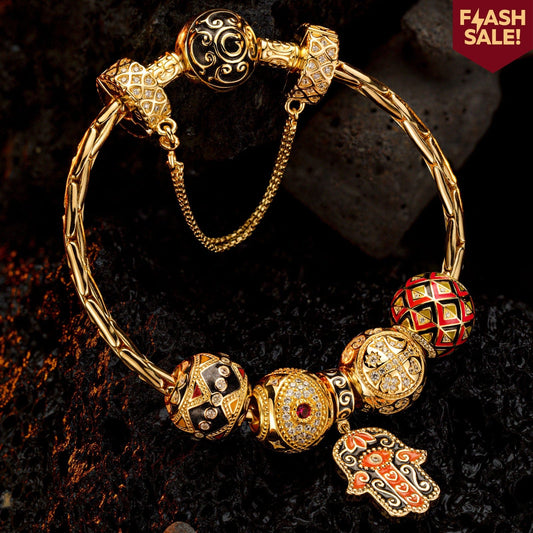 gona- Flash Sale: Sterling Silver Enigmatic Easter Charms Bracelet Set With Enamel In 14K Gold Plated (Includes bracelet and all charms shown)