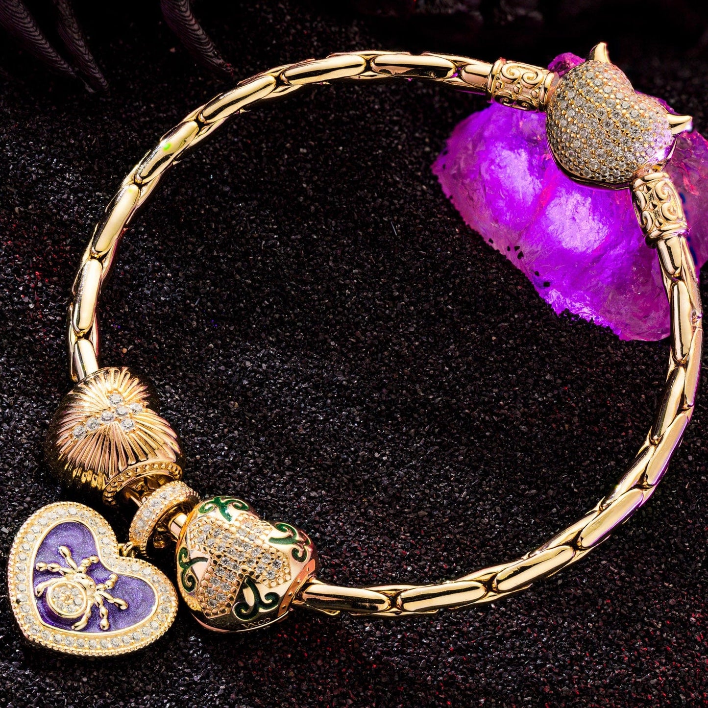 Sterling Silver Miss Spider and the Cross Charms Bracelet Set With Enamel In 14K Gold Plated (Includes bracelet and all charms shown)