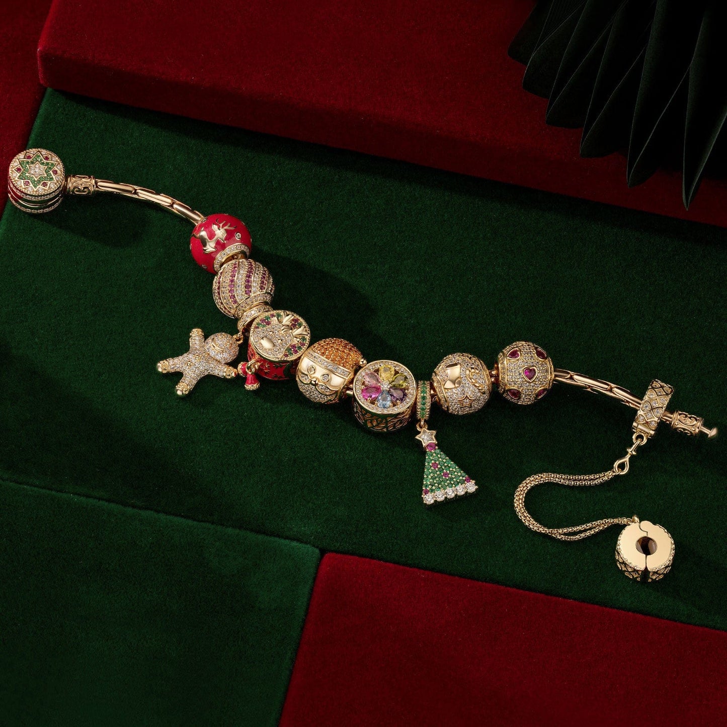 BLACK FRIDAY Limited Special - Sterling Silver Festive Feasts Charms Bracelet Set With Enamel In 14K Gold Plated (Includes bracelet and all charms shown)