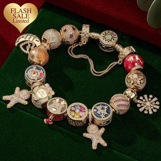 gona- Limited Flash Sale - Sterling Silver Winter Wonderland Wishes Charms Bracelet Set With Enamel In 14K Gold Plated (Includes bracelet and all charms shown)
