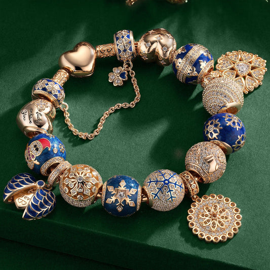 gona- Flash Sale: Sterling Silver Snow Queen's Benediction Charms Bracelet Set With Enamel In 14K Gold Plated (Includes bracelet and all charms shown)