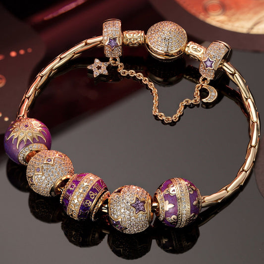 gona- Sterling Silver Fate's Favor Charms Bracelet Set With Enamel In 14K Gold Plated (Includes bracelet and all charms shown)