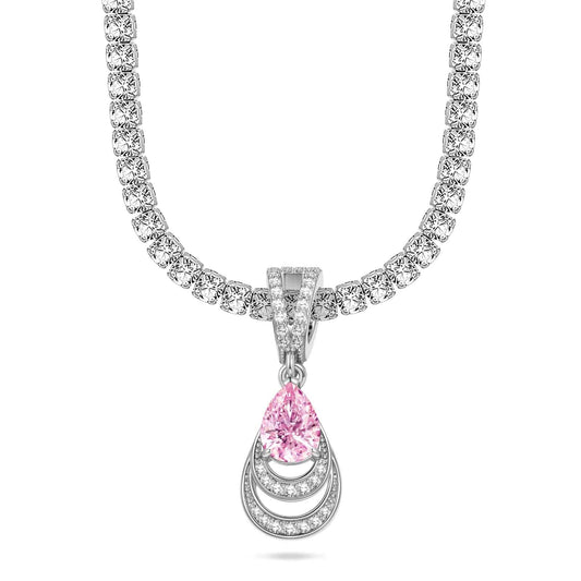 gona- Sterling Silver Tennis Chain Mermaid's Tear Charms Necklace Set In White Gold Plated
