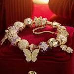 Shimmering Butterfly Sterling Silver Charms Bracelet Set With Enamel In 14K Gold Plated