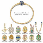 Sterling Silver Resurrection Revelry Easter Eggs Charms Bracelet Set With Enamel In 14K Gold Plated