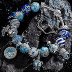 Sterling Silver Exploring the Underwater World Charms Bracelet Set With Enamel In White Gold Plated
