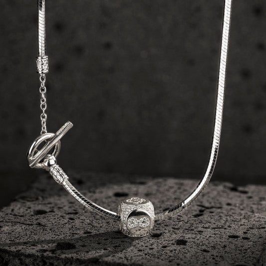 gona- Sterling Silver Infinite Fortune Charms Necklace Set In White Gold Plated
