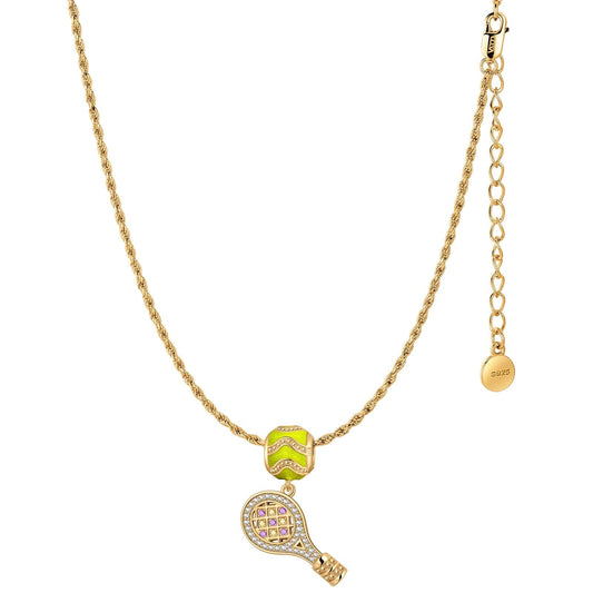 gona- Sterling Silver Tennis Elegance Charms Necklace Set With Enamel In 14K Gold Plated