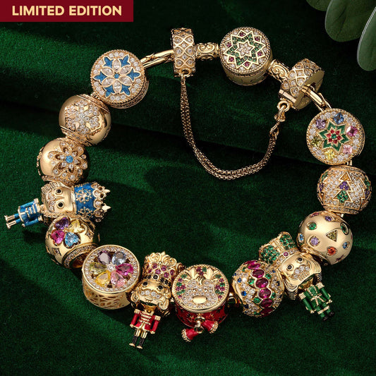 gona- Sterling Silver Merry Sentinel of Colors Charms Bracelet Set With Enamel In 14K Gold Plated (Includes bracelet and all charms shown)