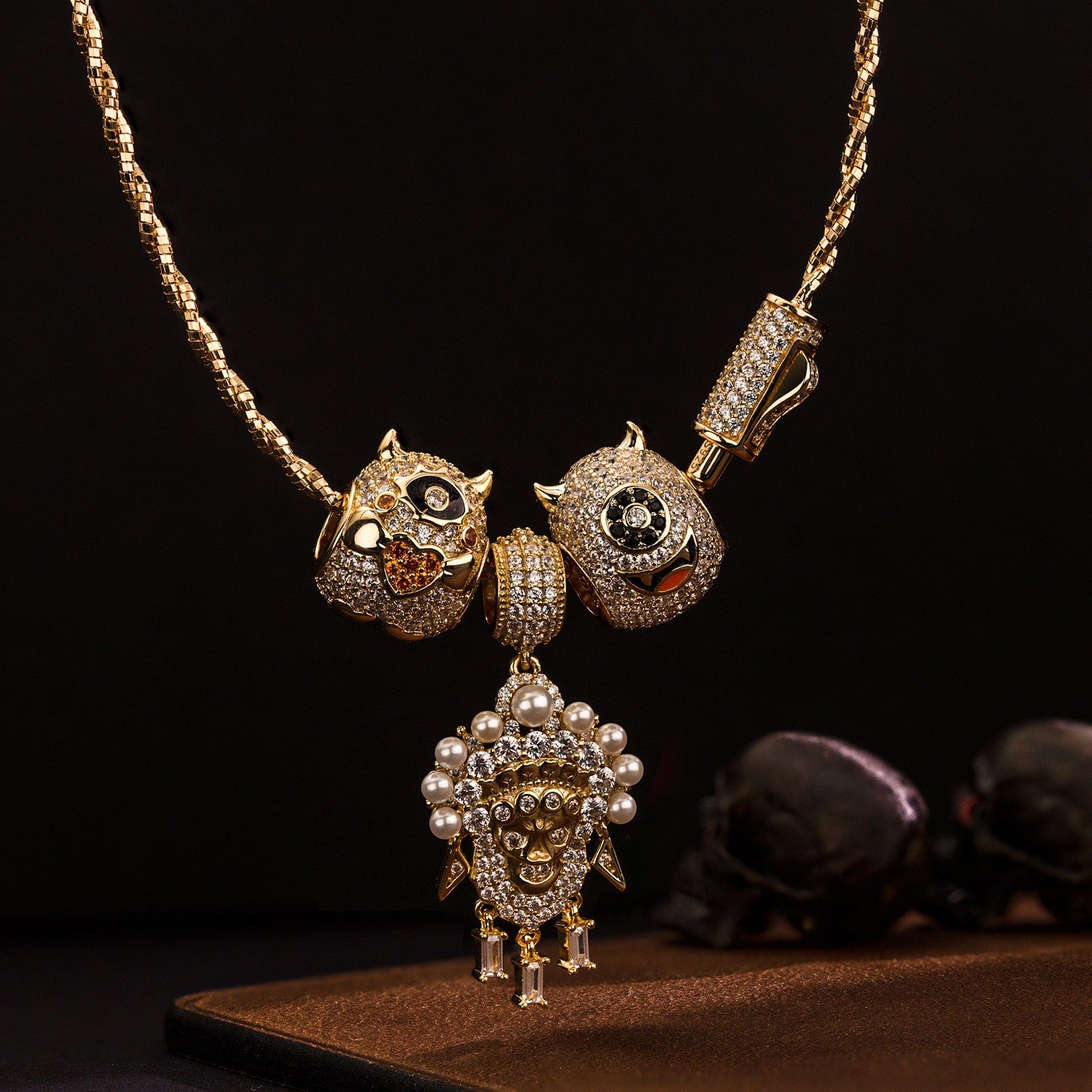 STERLING SILVER OPERA GHOST CHARMS NECKLACE SET IN 14K GOLD PLATED – GONA