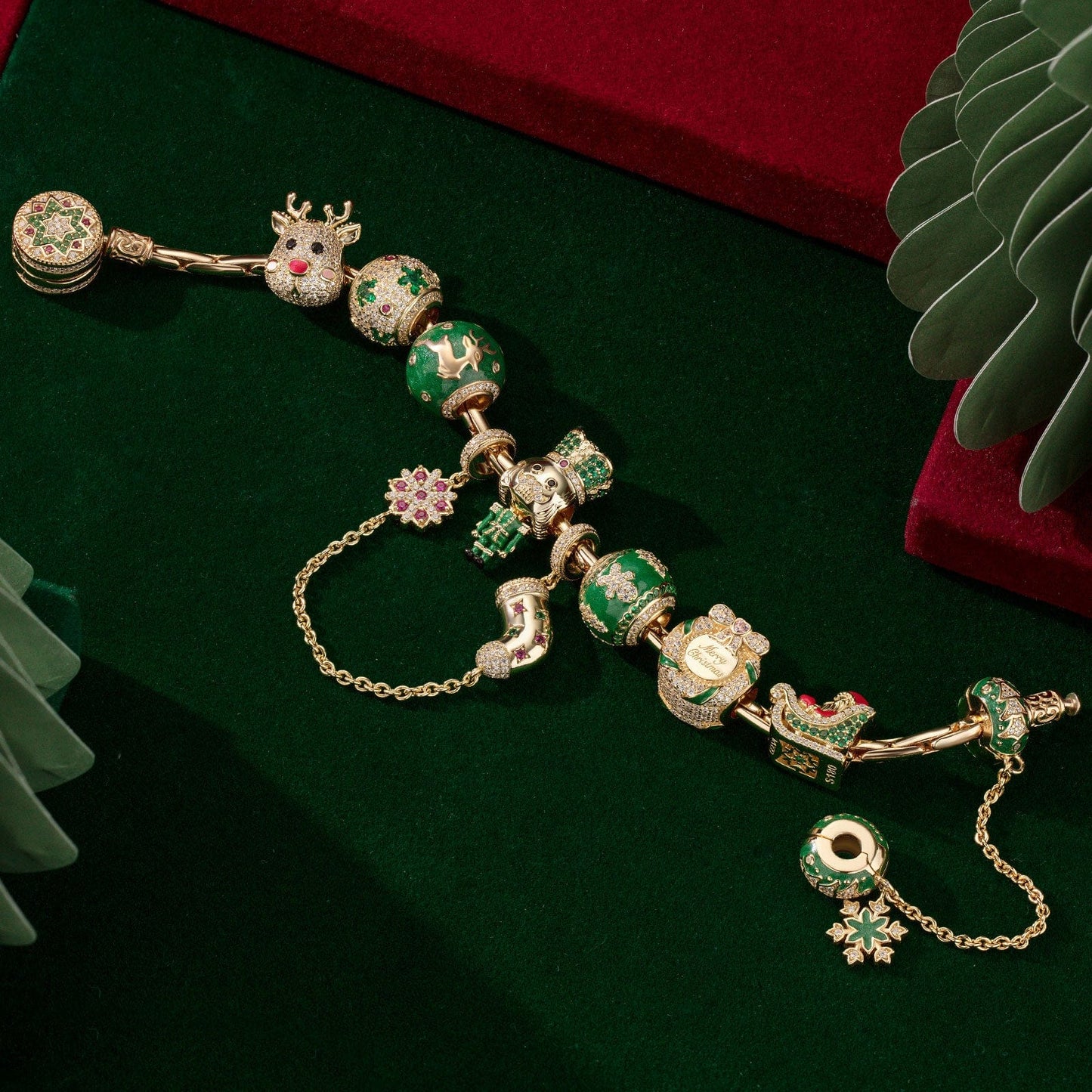 BLACK FRIDAY Limited Special - The Iconic Advent Calendar - 12 Days Of Christmas Fine Jewelry Gift Set: Sterling Silver Evergreen Cheer Charms Earrings and Necklace and Bracelet Set With Enamel In 14K Gold Plated
