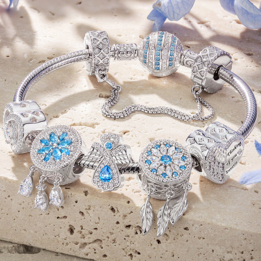gona- Sterling Silver Early Spring Dreams Charms Bracelet Set In White Gold Plated (Includes bracelet and all charms shown)