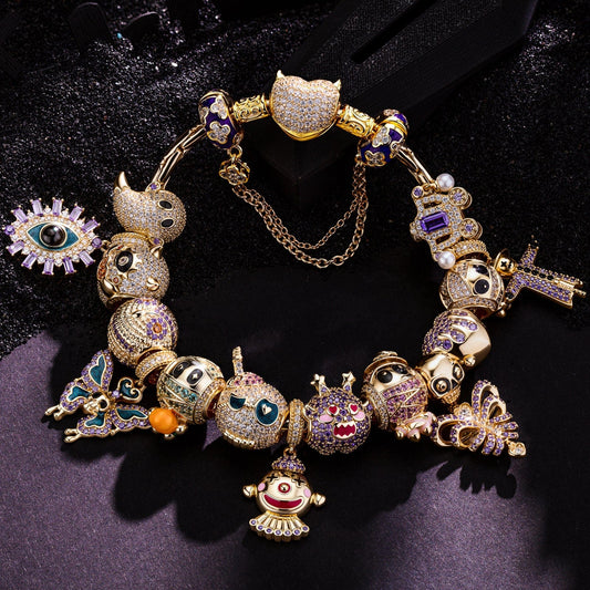gona- Sterling Silver Spooktacular Charms Bracelet Set With Enamel In 14K Gold Plated (Includes bracelet and all charms shown)