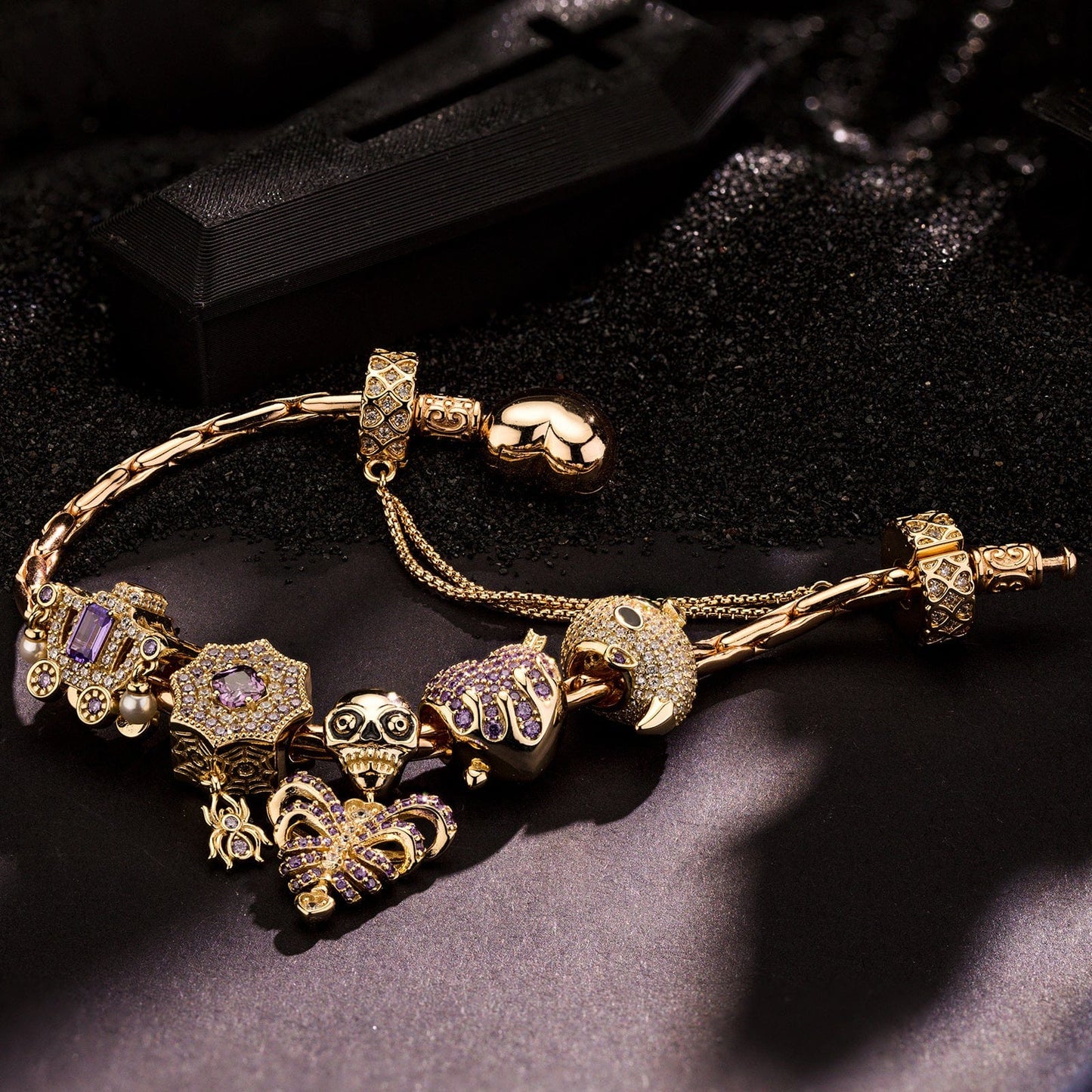 Sterling Silver Playful Phantoms Charms Bracelet Set With Enamel In 14K Gold Plated (Includes bracelet and all charms shown)