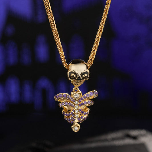 gona- Sterling Silver Bone Heart Charms Necklace Set With Enamel In 14K Gold Plated