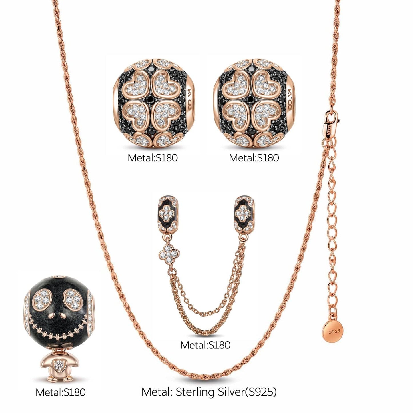 Sterling Silver Spectral Shine Charms Necklace Set With Enamel In White Gold Plated