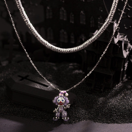 gona- Sterling Silver Trickster's Masquerade Charms Necklace Set With Enamel In White Gold Plated