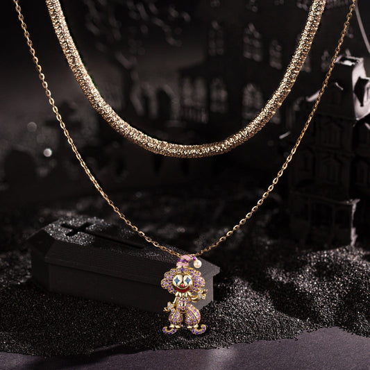 gona- Sterling Silver Trickster's Masquerade Charms Necklace Set With Enamel In 14K Gold Plated