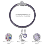 Sterling Silver Love You To the Moon Charms Bracelet Set With Enamel In White Gold Plated