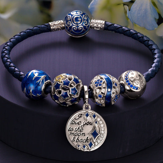 gon- Sterling Silver My Blue Sky Charms Bracelet Set With Enamel In White Gold Plated