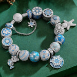 Sterling Silver Snow Queen's Delight Charms Bracelet Set With Enamel In White Gold Plated