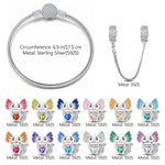 Sterling Silver 12 Month Birthstone Lovely Axolotl Animals Charms Bracelet Set With Enamel In White Gold Plated - Heartful Hugs Collection