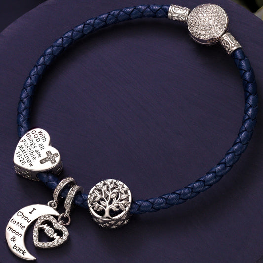 gona- Sterling Silver My Love My Root Charms Bracelet Set In White Gold Plated (Includes bracelet and all charms shown)