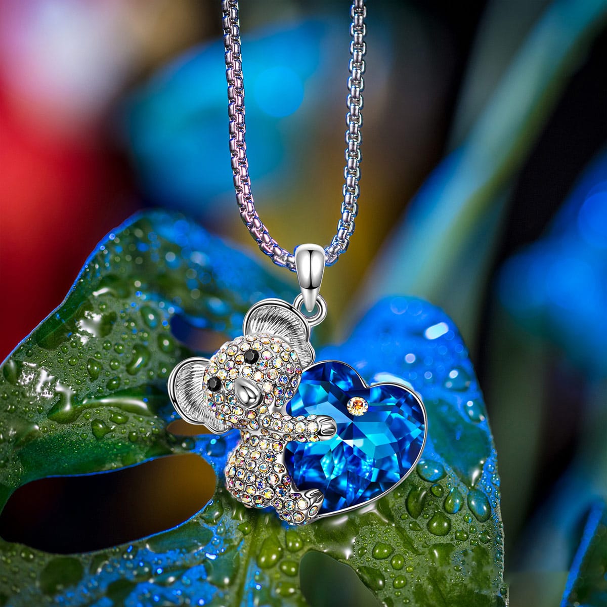 Marine Breeze Exclusive: Koala Bear Hugging Sapphire Blue Heart Pendant Necklace Created With Swarovski® Crystal for FREE (Ships With Order, No Need to Add to Cart)